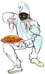 Pulcinella eating Spaghetti with hands (© Francesca Buommino)